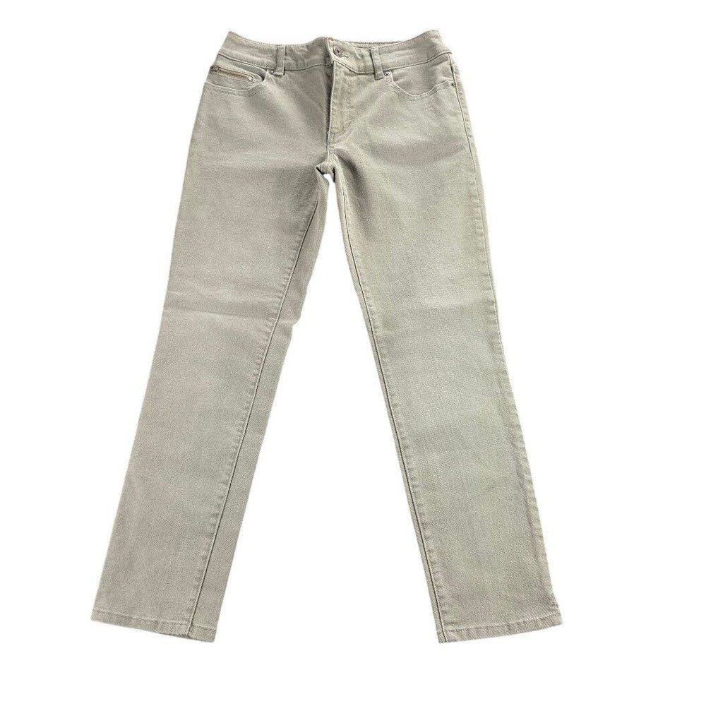 Chicos Platinum Denim Slim Leg Jeans Sage Green Size 00 Stretch Cotton Pants